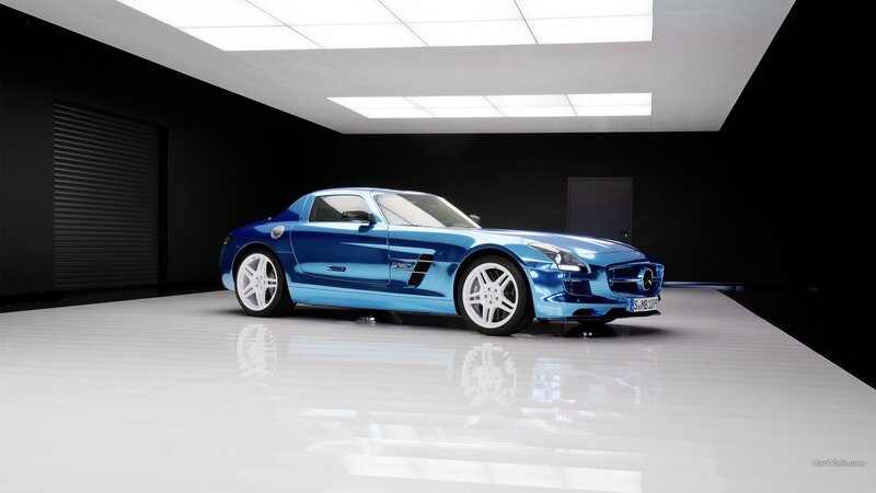 Blue Sports Car — Dramatic, 3d Render, Garage, Floor