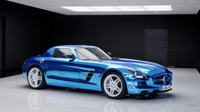 Blue Sports Car — Dramatic, 3d Render, Garage, White Floor