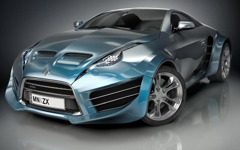Blue Sports Car — Dramatic, 3d Render, Grille