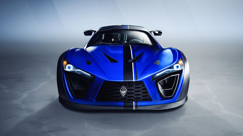 Blue Sports Car — Dramatic, 3d Render, Headlights, Grille