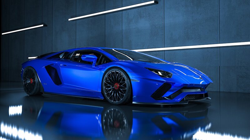 Blue Sports Car — Dramatic, 3d Render, Lighting, Reflection