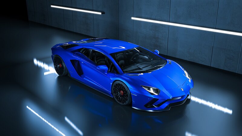 Blue Sports Car — Dramatic, 3d Render, Lighting