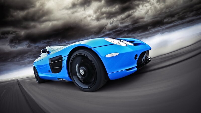 Blue Sports Car — Dramatic, 3d Render, Road, Sky