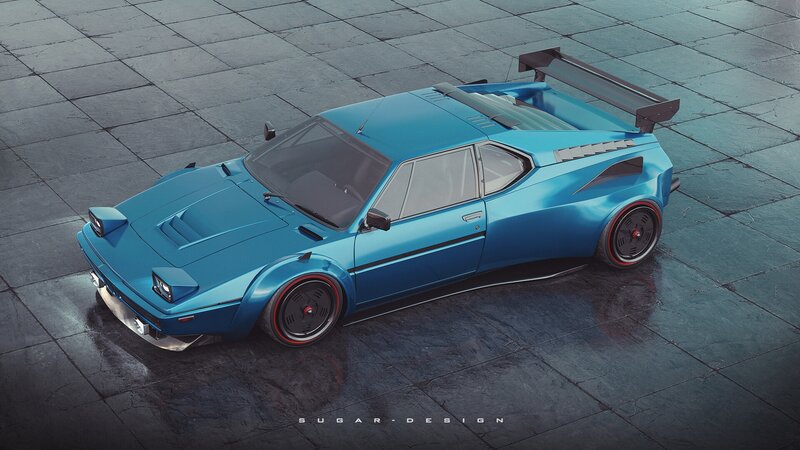 Blue Sports Car — Dramatic, 3d Render, Tire, Wing