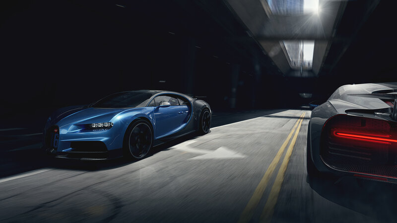 Blue Sports Car — Dramatic, 3d Render, Tunnel, Road