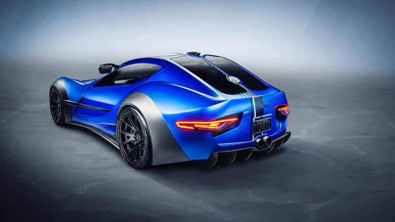 Blue Sports Car — Dramatic, 3d Render, Wheels, Exhaust