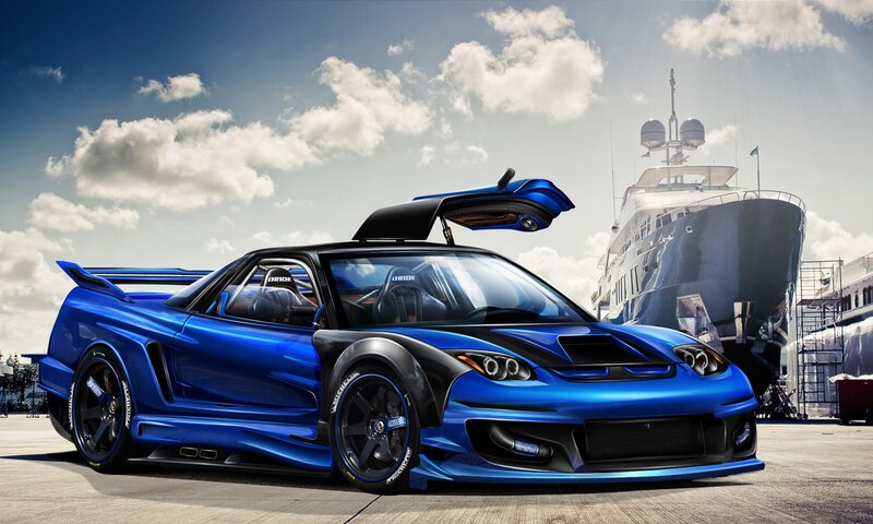 Blue Sports Car — Dramatic, Afternoon, Digital Art