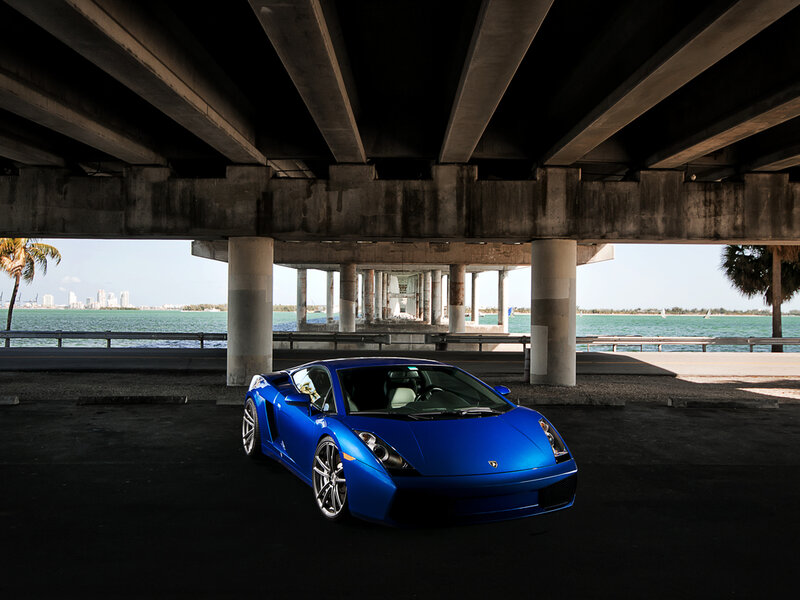 Blue Sports Car — Dramatic, Afternoon, Photograph, Bridge