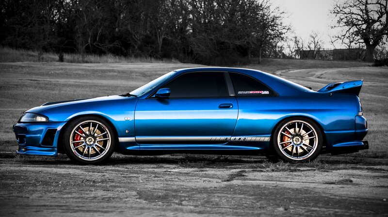 Blue Sports Car — Dramatic, Afternoon, Photograph, Field, Trees