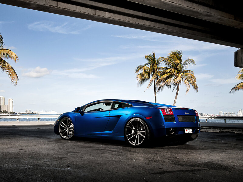 Blue Sports Car — Dramatic, Afternoon, Photograph, Palm Trees, Bridge
