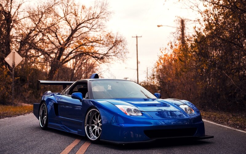 Blue Sports Car — Dramatic, Autumn, Photograph