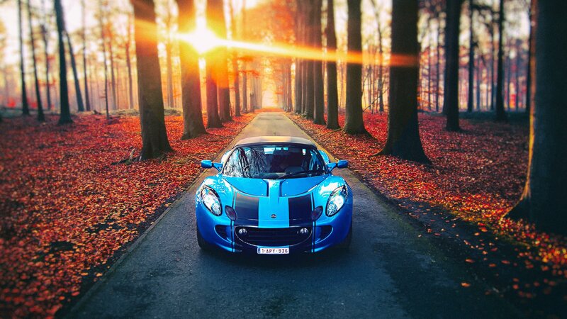 Blue Sports Car — Dramatic, Autumn