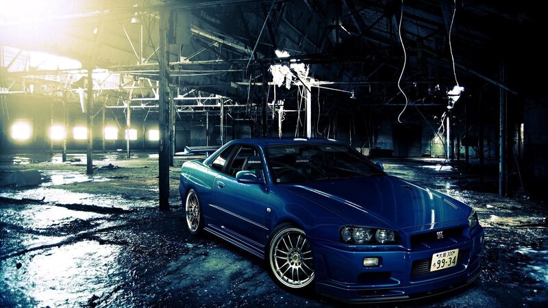 Blue Sports Car — Dramatic, Digital Art, Abandoned Building