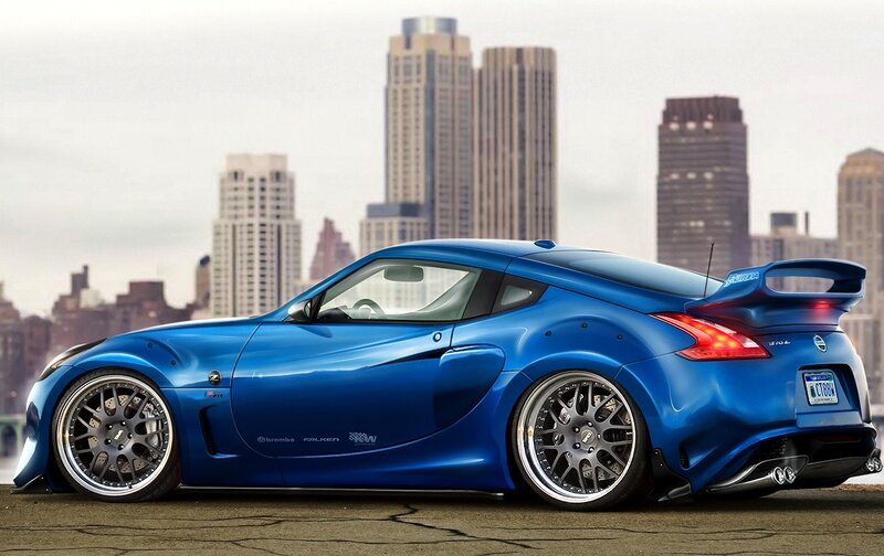 Blue Sports Car — Dramatic, Digital Art, City Skyline