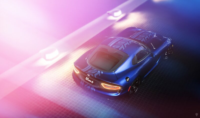 Blue Sports Car — Dramatic, Digital Art, Lights