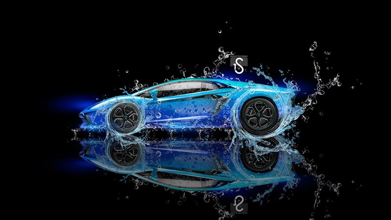 Blue Sports Car — Dramatic, Digital Art, Water