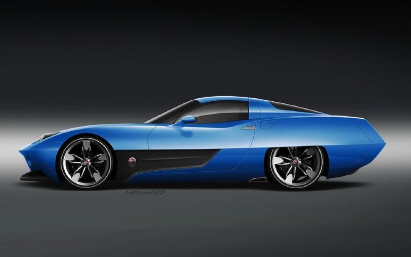 Blue Sports Car — Dramatic, Digital Art, Wheels, Side View