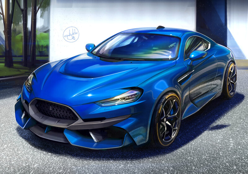 Blue Sports Car — Dramatic, Digital Art, Window