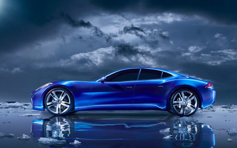 Blue Sports Car — Dramatic, Night, 3d Render, Clouds