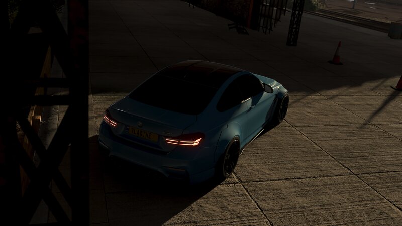 Blue Sports Car — Dramatic, Night, 3d Render, Cones