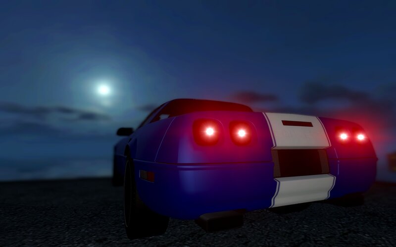 Blue Sports Car — Dramatic, Night, 3d Render, Moon