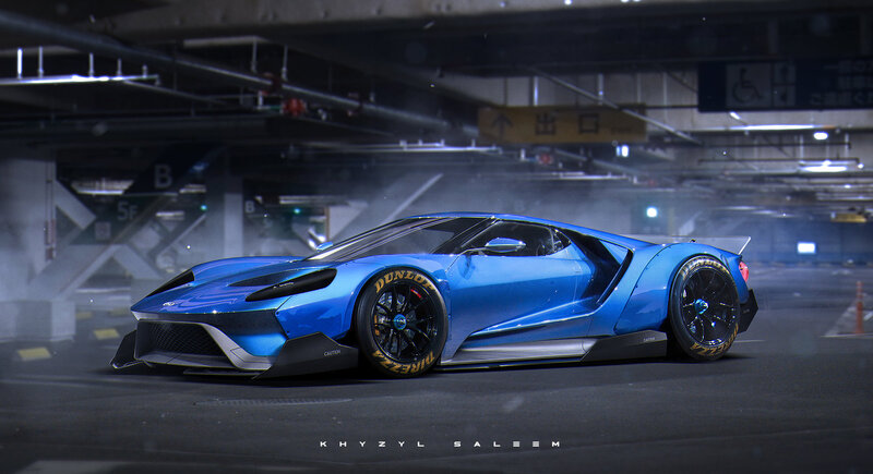 Blue Sports Car — Dramatic, Night, 3d Render, Parking Garage