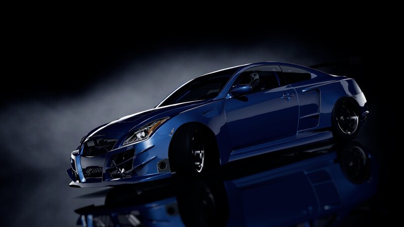Blue Sports Car — Dramatic, Night, 3d Render, Smoke