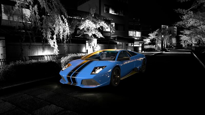 Blue Sports Car — Dramatic, Night, 3d Render, Tree