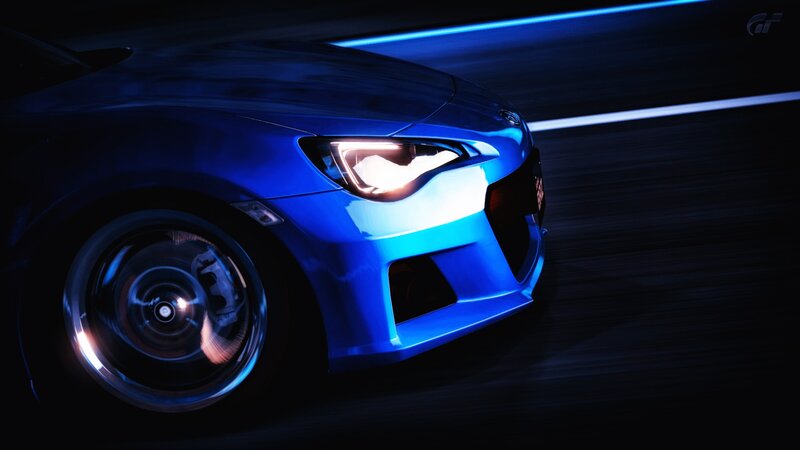 Blue Sports Car — Dramatic, Night, Digital Art, Headlight