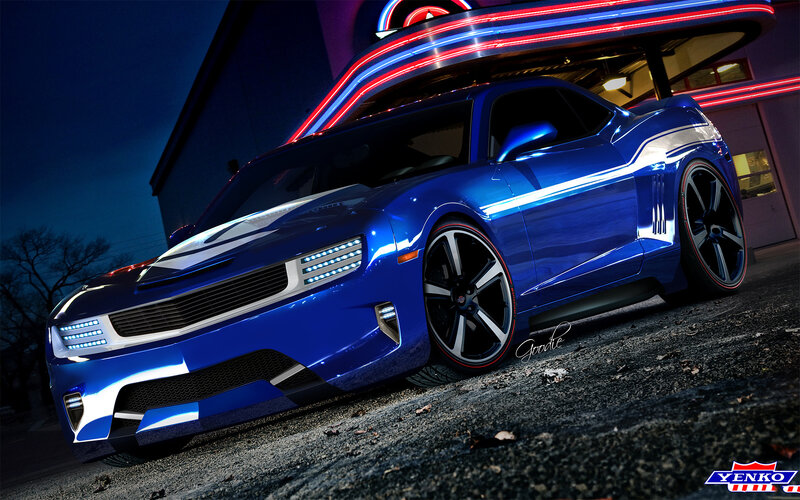 Blue Sports Car — Dramatic, Night, Digital Art, Neon Lights