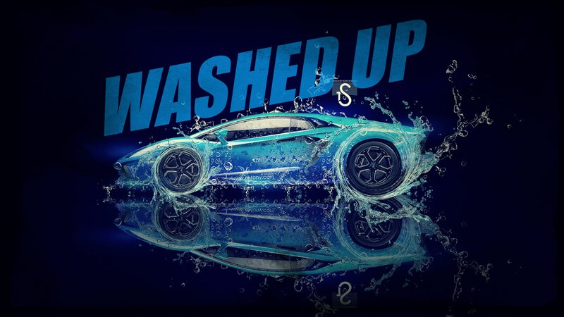 Blue Sports Car — Dramatic, Night, Digital Art, Water