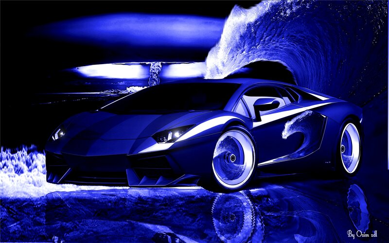 Blue Sports Car — Dramatic, Night, Digital Art, Wave