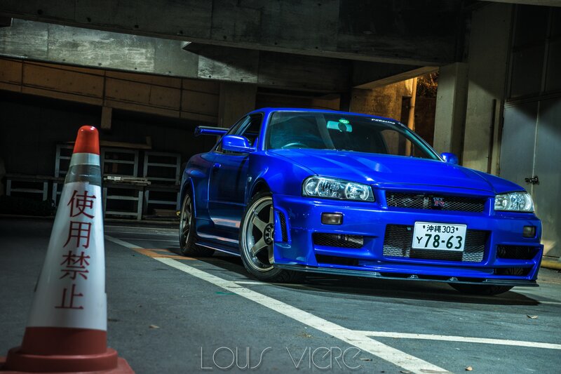 Blue Sports Car — Dramatic, Night, Photograph, Cone