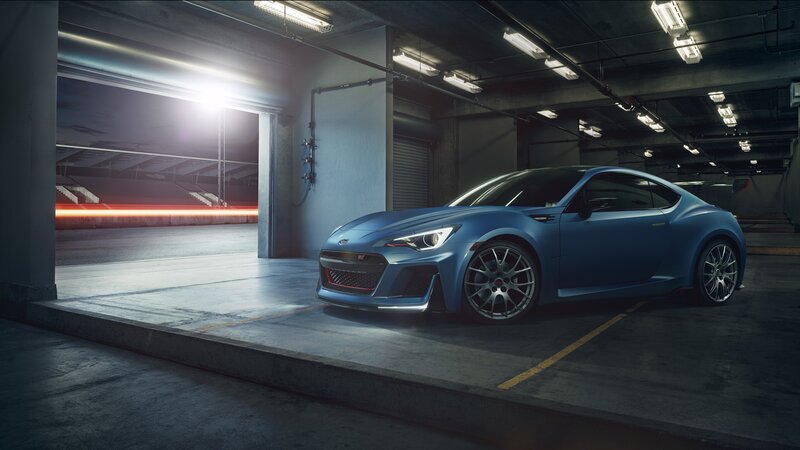 Blue Sports Car — Dramatic, Night, Photograph, Garage, Concrete Floor