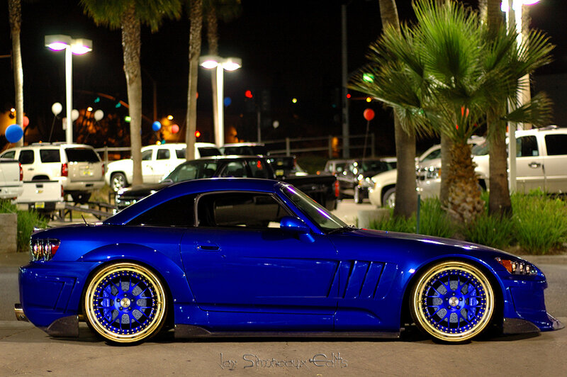 Blue Sports Car — Dramatic, Night, Photograph, Palm Trees