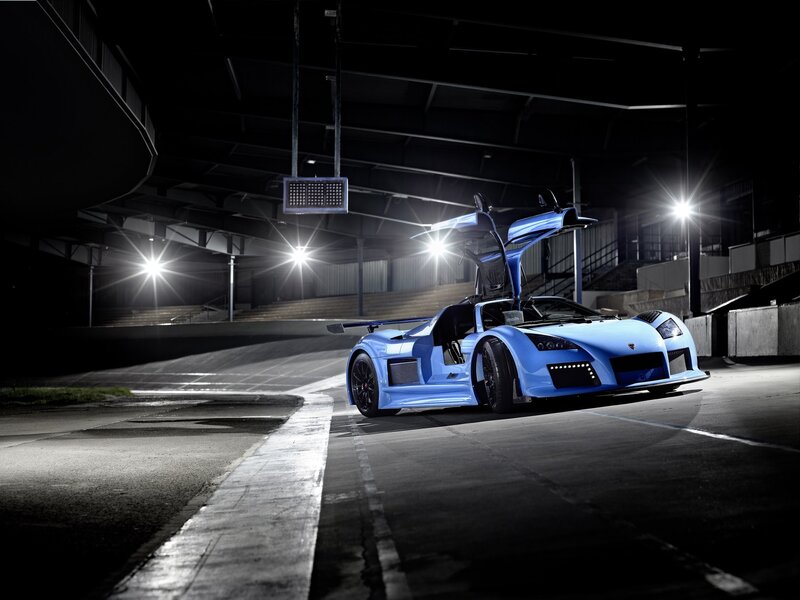 Blue Sports Car — Dramatic, Night, Photograph, Race Track, Lights, Doors