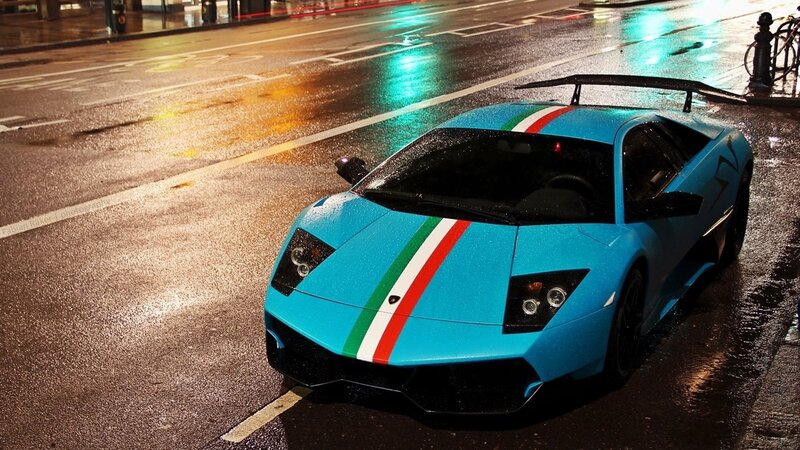Blue Sports Car — Dramatic, Night, Photograph, Rainy Street