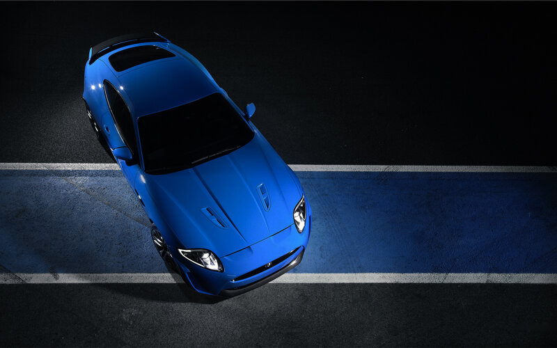 Blue Sports Car — Dramatic, Night, Photograph, Road, Light