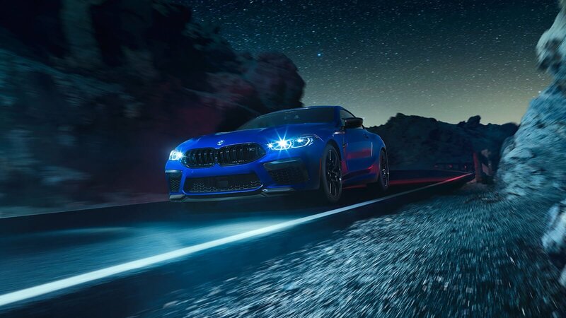 Blue Sports Car — Dramatic, Night, Photograph, Road, Night Sky