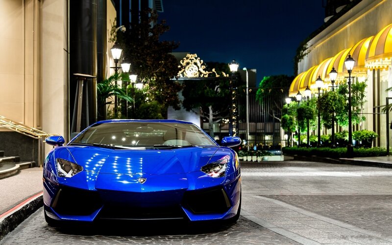 Blue Sports Car — Dramatic, Night, Photograph, Street Lights