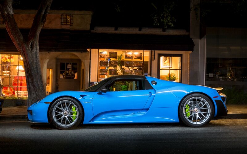 Blue Sports Car — Dramatic, Night, Photograph, Tree