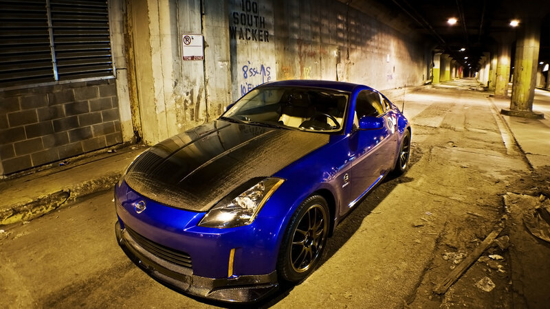 Blue Sports Car — Dramatic, Night