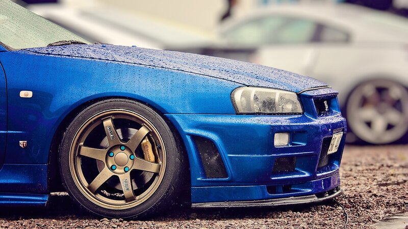 Blue Sports Car — Dramatic, Photograph, Car Wheel