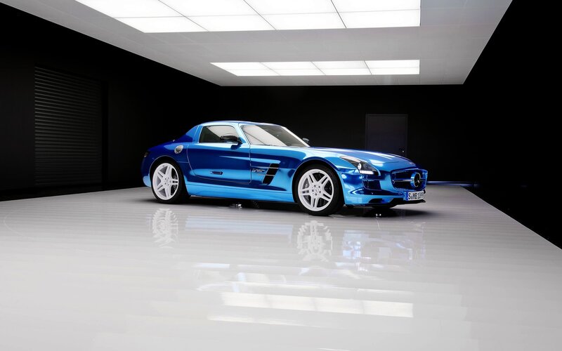 Blue Sports Car — Dramatic, Photograph, Garage, Floor