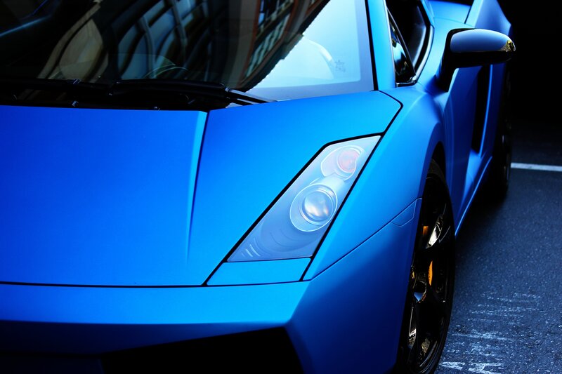 Blue Sports Car — Dramatic, Photograph, Headlight