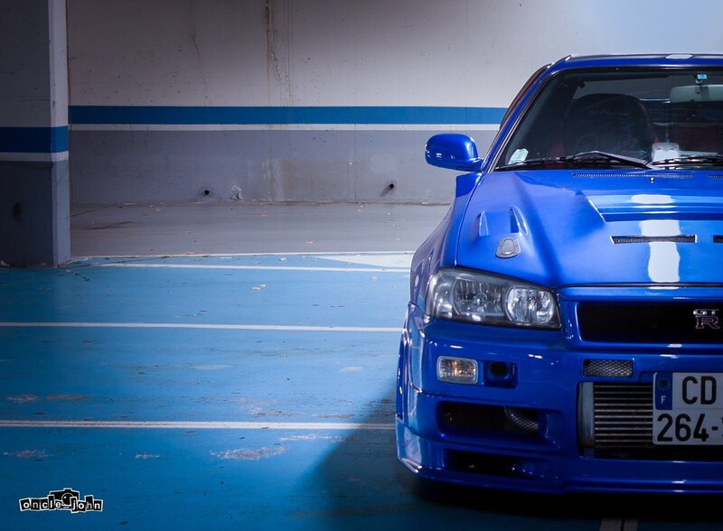 Blue Sports Car — Dramatic, Photograph, Parking Garage, License Plate