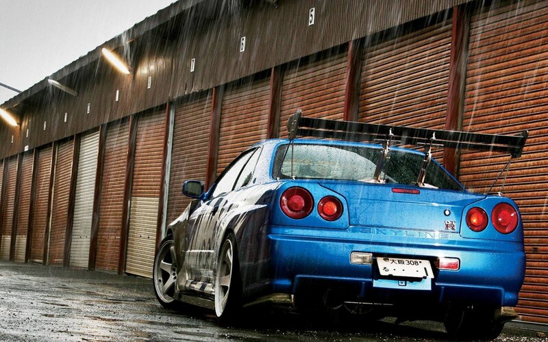 Blue Sports Car — Dramatic, Photograph, Rain