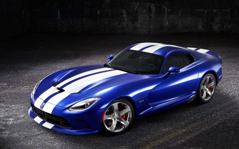 Blue Sports Car — Dramatic, Photograph, White Stripes, Concrete Floor
