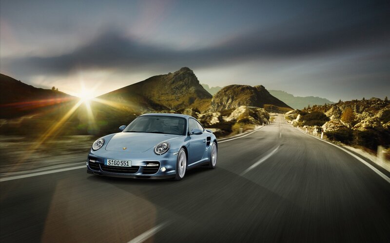 Blue Sports Car — Dramatic, Sunrise, Photograph