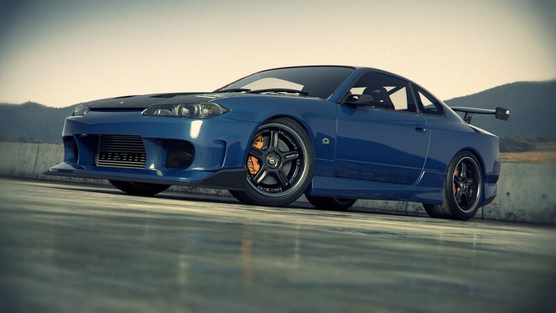 Blue Sports Car — Dramatic, Sunset, 3d Render, Mountains
